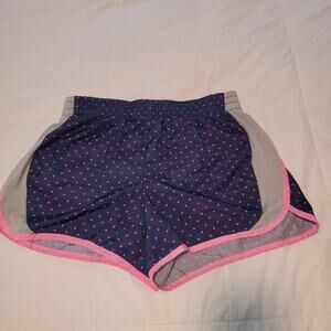 Danskin now XL 14-16 girls blue and pink polka dot running shorts